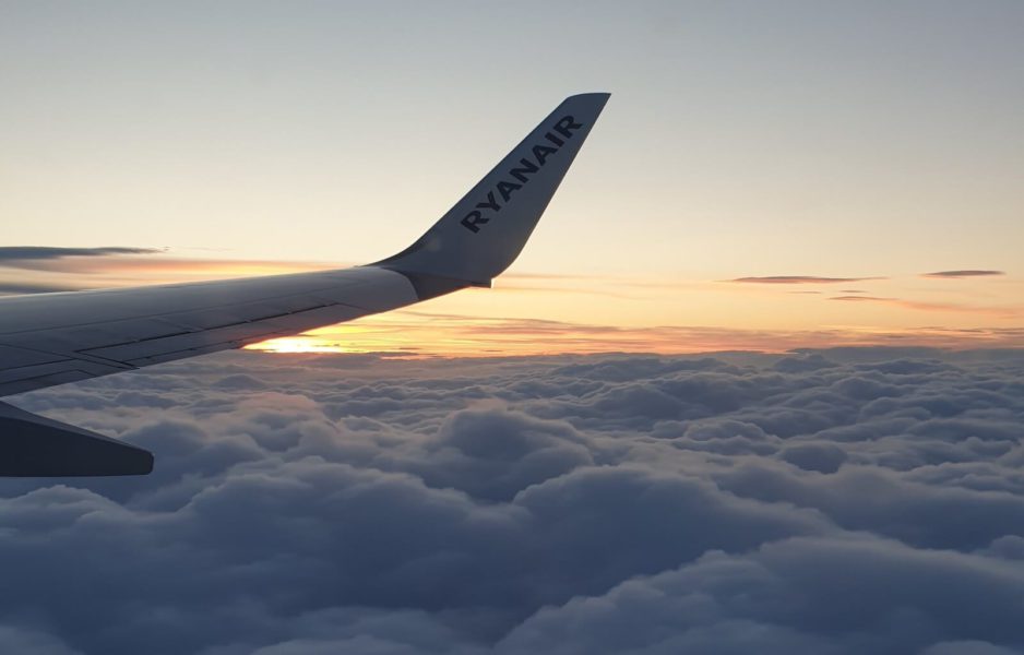 Airplane sunset views on a Ryanair flight - one of the cheap ways to travel europe