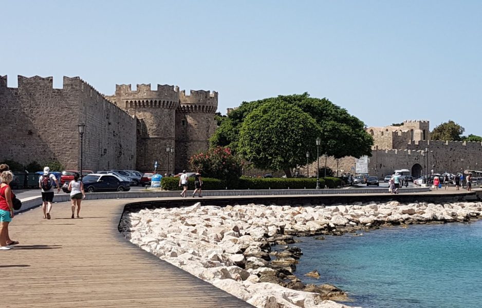 Rhodes waterfront with the Old Town walls in the background