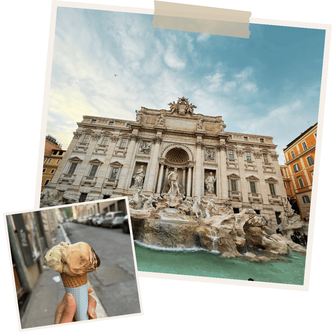 Trevi fountain and gelato polaroid