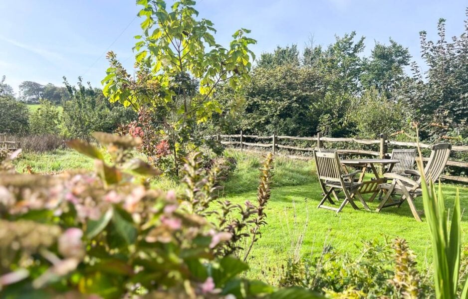 The shared garden area in Barn Owl Cottage