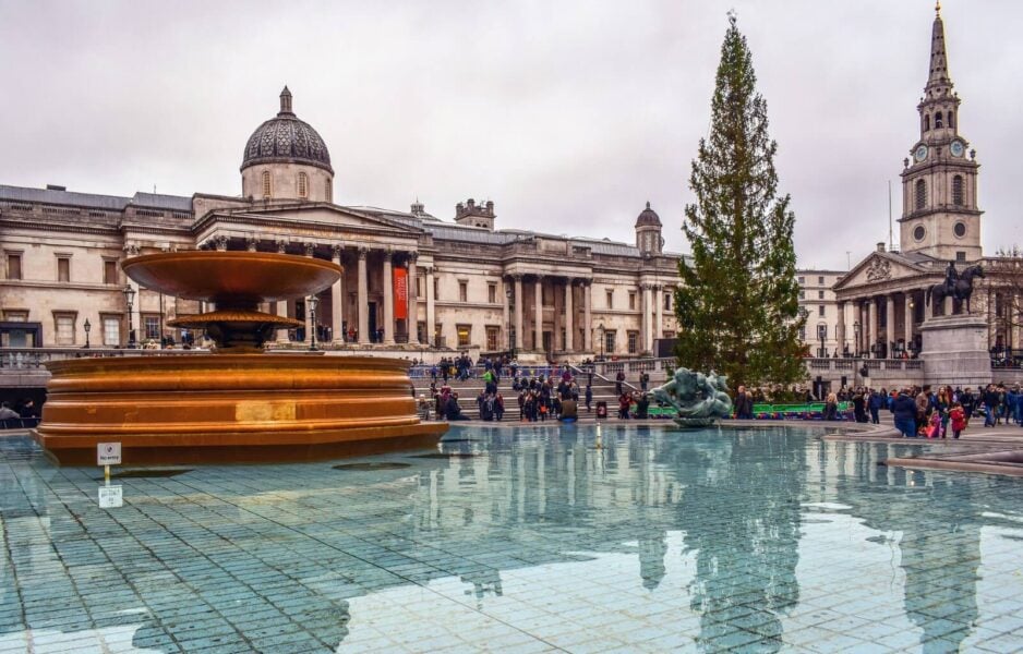 The Christmas tree at Trafalgar square is one of the best places to visit in London at Christmas