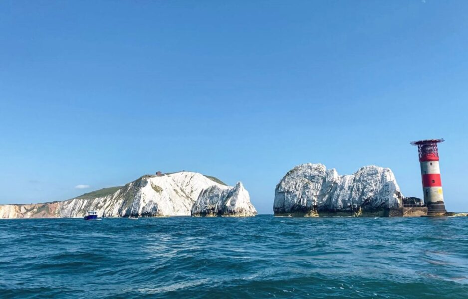 The Needles view from the boat - one of the best things to do on the Isle of Wight
