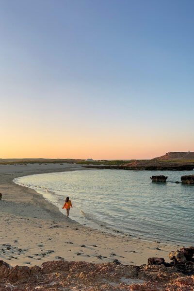 The completely empty beaches at sunset