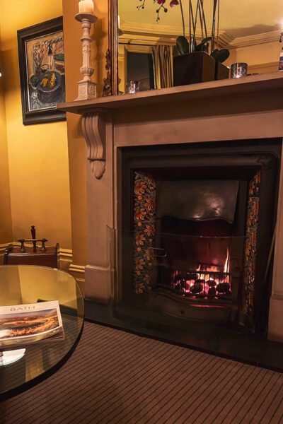 The fireplace at Brooks Guesthouse