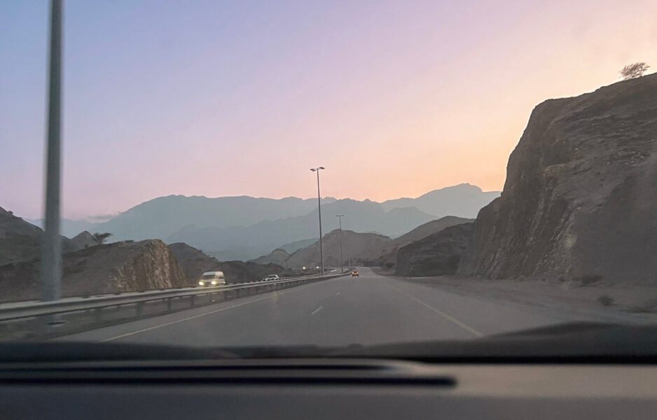 One of the stunning sunsets we saw while driving in Oman