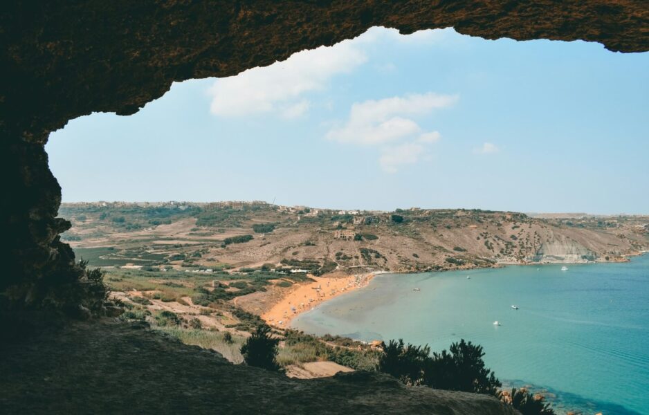 The view from Tal-Mixta Cave over Ramla Bay