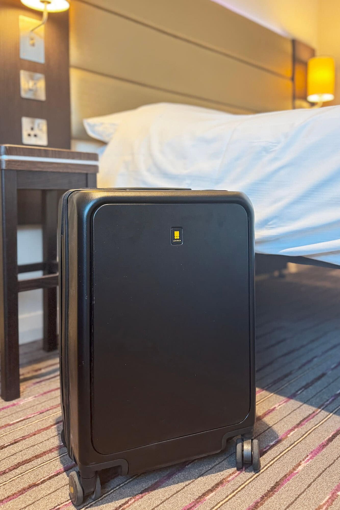 The Road Runner Pro suitcase next to my hotel in Wales