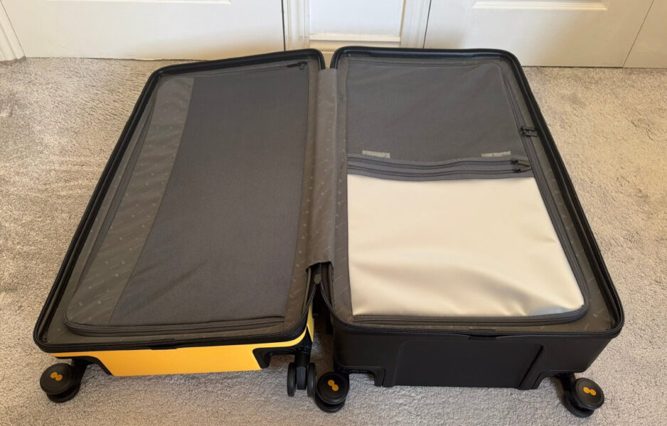 The Voyageur Checked case open on the floor