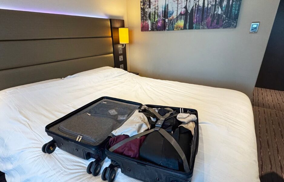 The Road Runner Pro open on my bed at my hotel