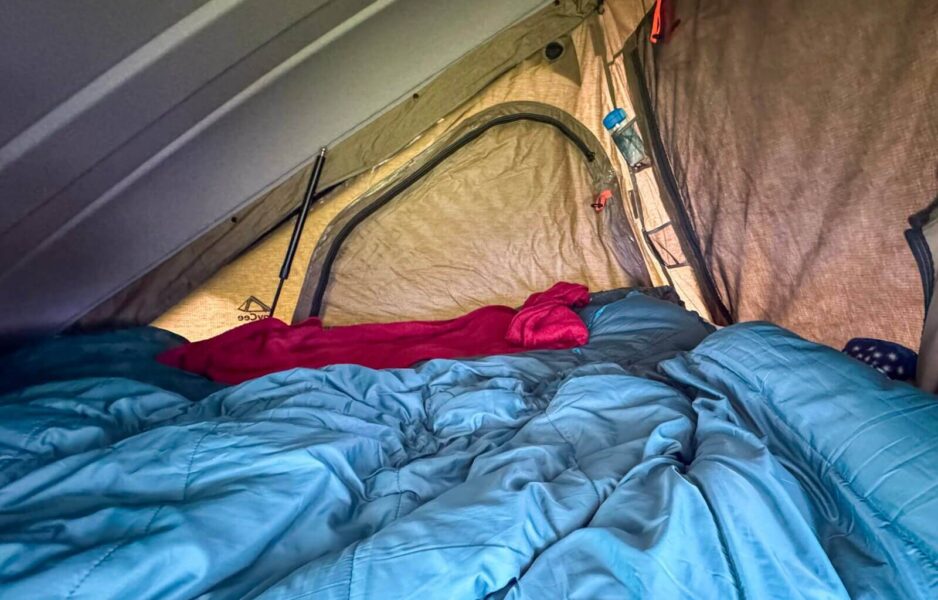 Inside our rooftop tent